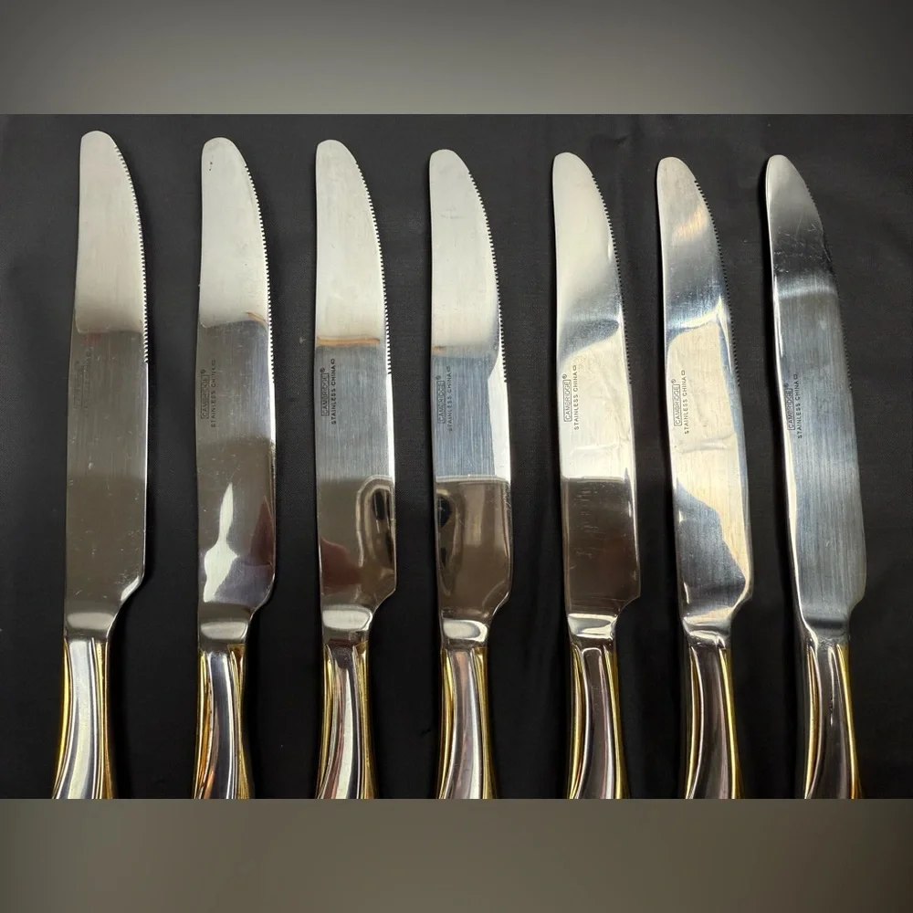 CAMBRIDGE Gold Tone and Stainless Swirl Flatware Set‎ of 7 Dinner Knives